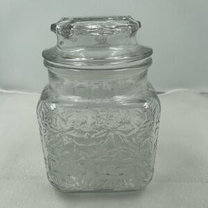 Princess House Fantasia Glass Canister Square Covered Jar With Lid